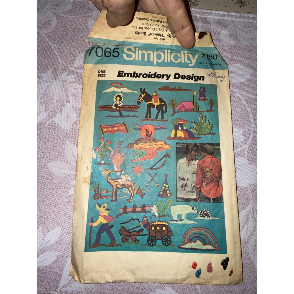 Vintage 1975 Simplicity 7065 Embroidery Design Transfer Scenic Motifs One Size